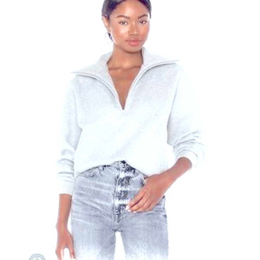 NWT lovers +‎ friends medium terry zip up crop pullover off white